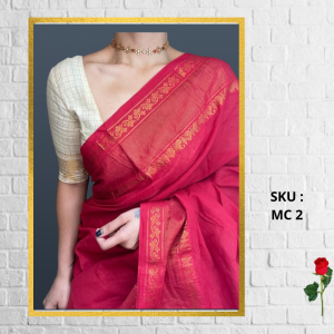 RED SUNGUDI COTTON SAREE WITHOUT BLOUSE PC