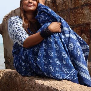 Indigo Pure Mulmul Cotton Saree